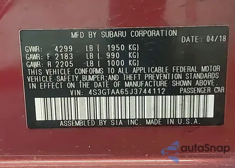 2018 Subaru Impreza 2.0I from USA, damaged, VIN 4S3GTAA65J3744112